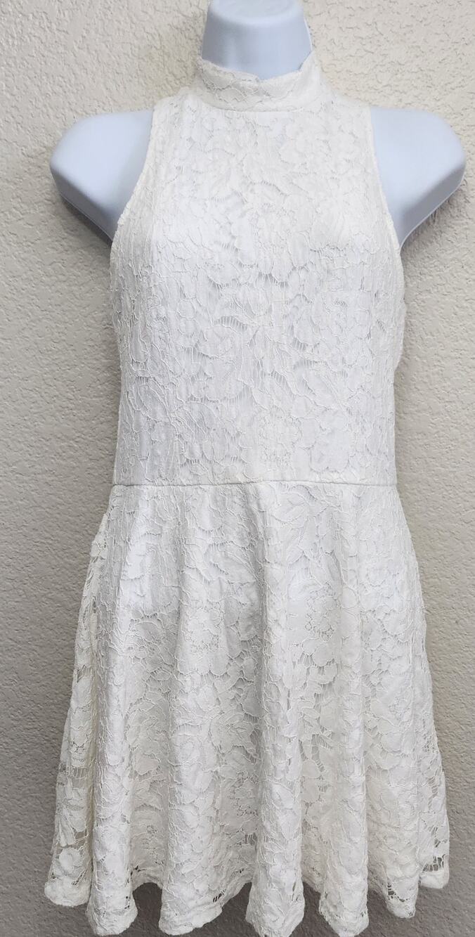 Bear Dance White Lace Overlay Sleeveless Fit N Flare Mini Dress Small Lined